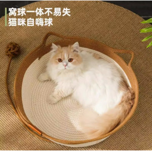 圓形藤编猫窝手工编织日式藤窝蒲草宠物窝圆形凉席窝狗窝